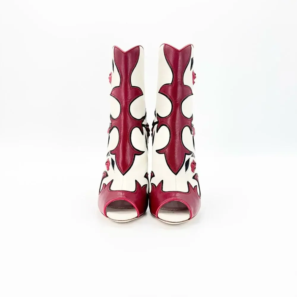NIB Miu Miu SS2012 Runway Rose Peep Toe Western Booties 35